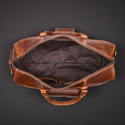 The Voyager Duffle — Cognac Full-Grain Distressed Canadian Leather Duffle Bag