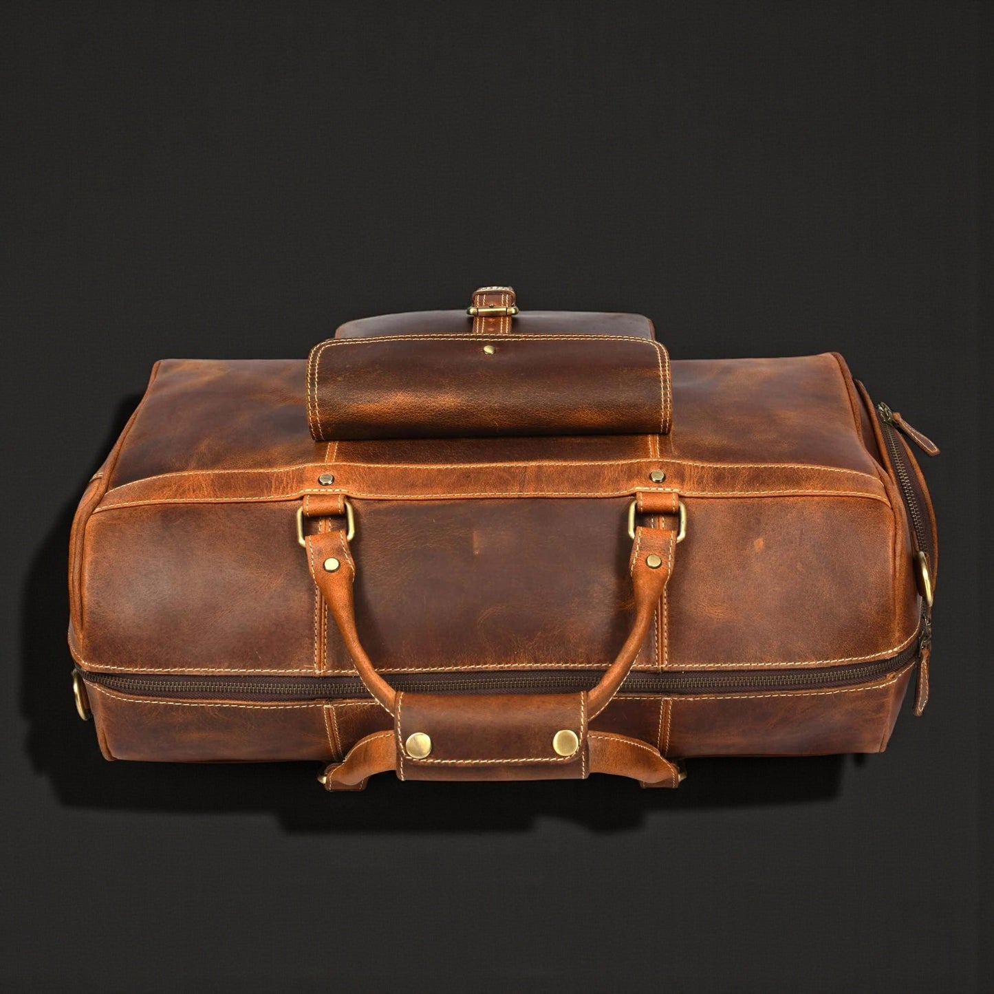 The Voyager Duffle — Cognac Full-Grain Distressed Canadian Leather Duffle Bag