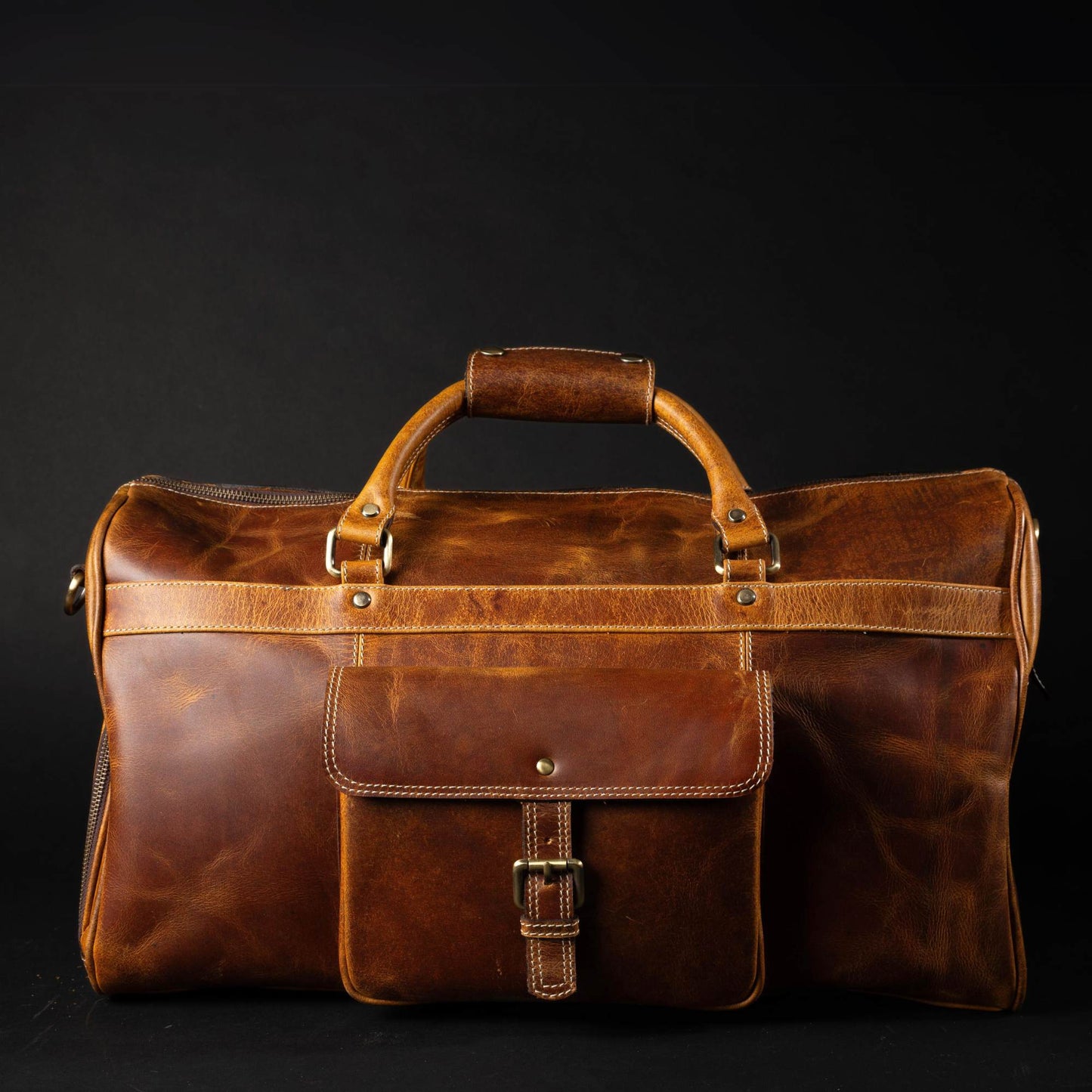 The Voyager Duffle — Cognac Full-Grain Distressed Canadian Leather Duffle Bag