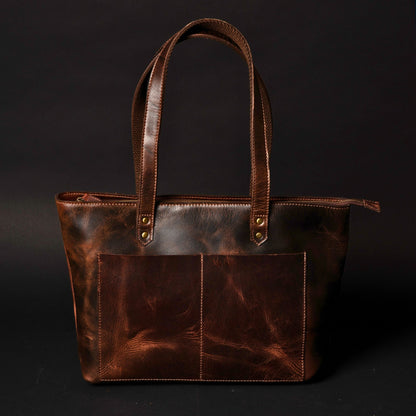 Full-grain Distressed Canadian Leather |Classic Brown Leather Tote Bag