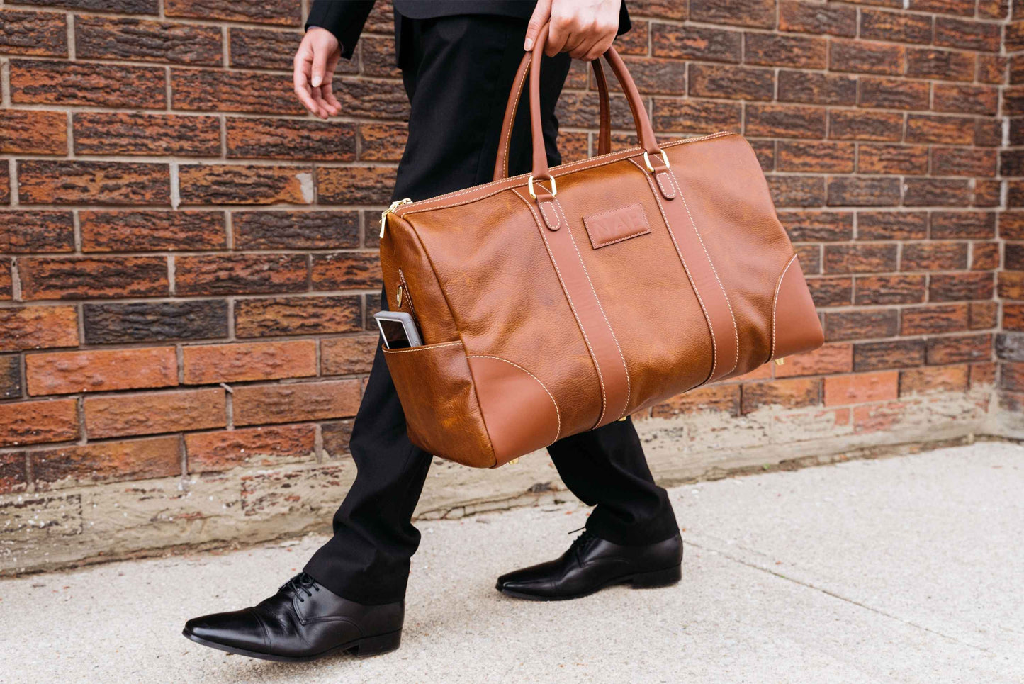The Shield Duffle — Cognac Full-Grain Canadian Leather Duffle Bag