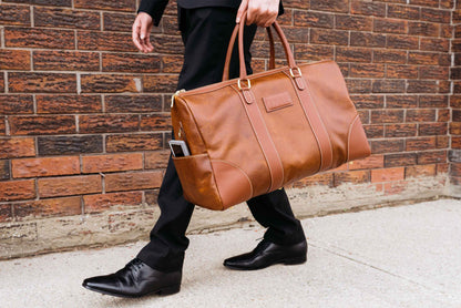 The Shield Duffle — Cognac Full-Grain Canadian Leather Duffle Bag