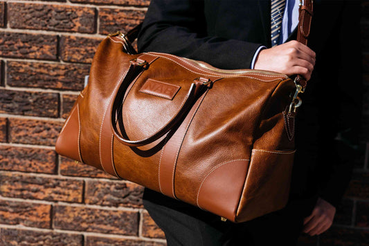 The Shield Duffle- Cognac Full-Grain Leather Duffle Bag Made in Canada