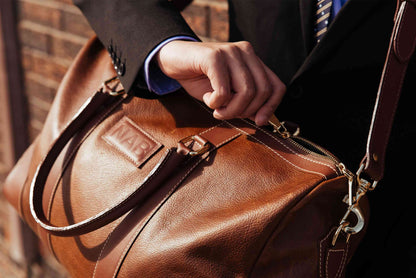 The Shield Duffle — Cognac Full-Grain Canadian Leather Duffle Bag