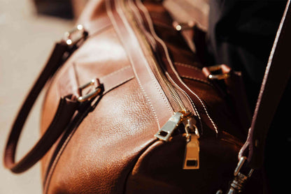 The Shield Duffle — Cognac Full-Grain Canadian Leather Duffle Bag