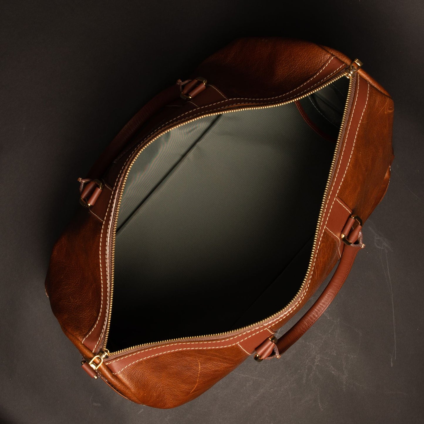 The Shield Duffle — Cognac Full-Grain Canadian Leather Duffle Bag