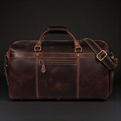 The Voyager Duffle — Brown Full-Grain Distressed Canadian Leather Duffle Bag