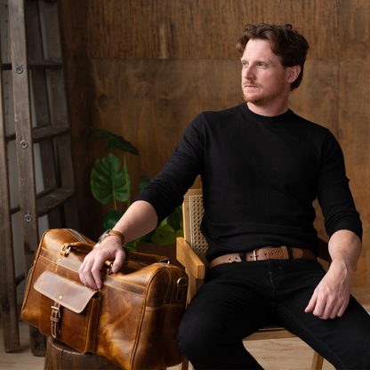 The Voyager Duffle — Cognac Full-Grain Distressed Canadian Leather Duffle Bag
