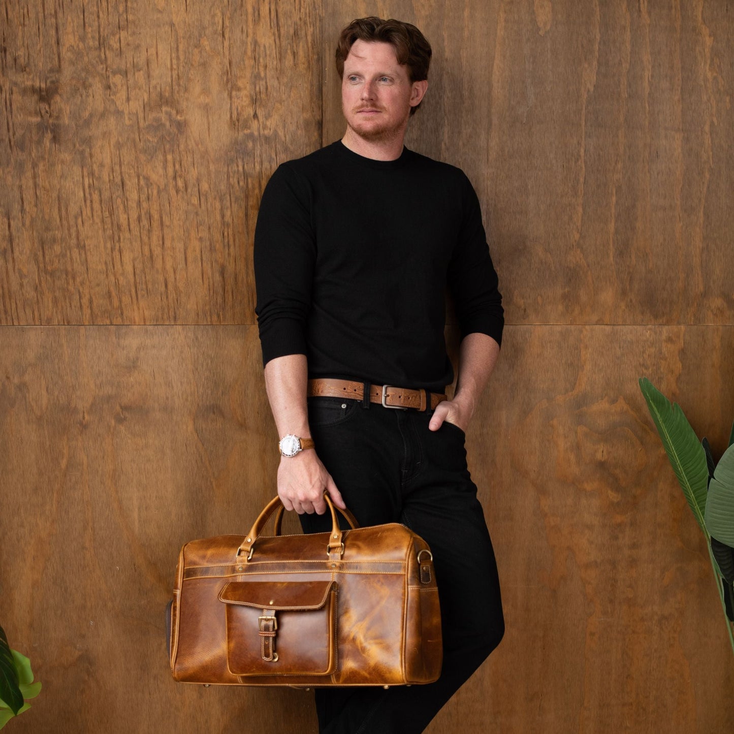 The Voyager Duffle — Cognac Full-Grain Distressed Canadian Leather Duffle Bag