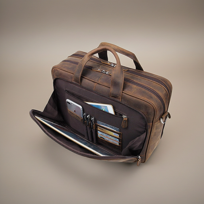 Executive Navigator: Full-Grain Alberta Crazy-Horse Leather 17" Briefcase & Command Centre