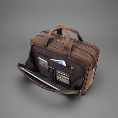Executive Navigator: Full-Grain Alberta Crazy-Horse Leather 17" Briefcase & Command Centre