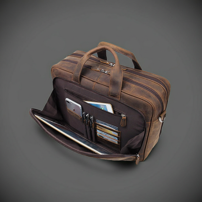 Executive Navigator: Full-Grain Alberta Crazy-Horse Leather 17" Briefcase & Command Centre