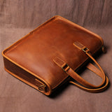 Men's 14" Laptop Top-layer Crazy Horse Leather Briefcase