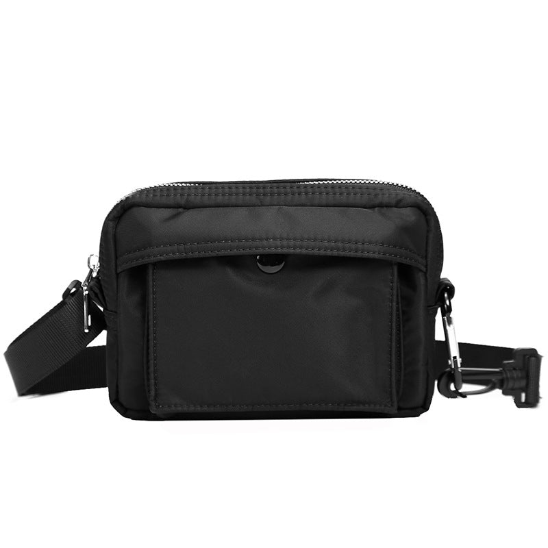 black compact affordable men's phone case bag with multiple pockets and adjustable strap