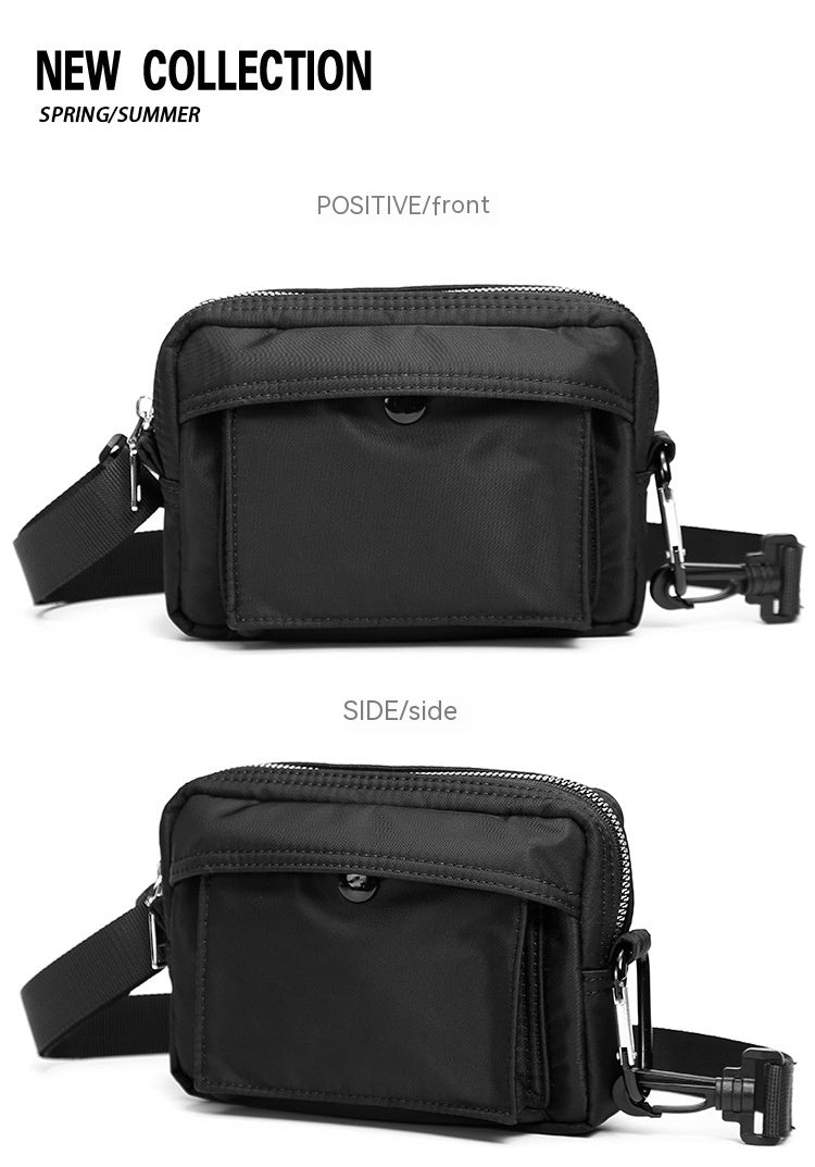 black wallet styled as affordable men's phone case bag with zipper and adjustable strap