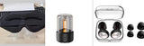 120ml LED nightlight humidifier shown with black sleep mask and wireless earbuds in charging case