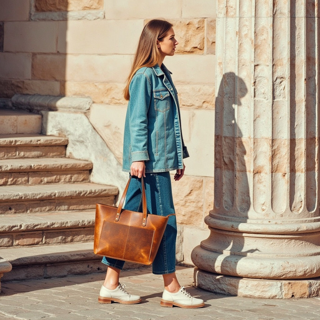 Classic Full-Grain Canadian Leather Tote Bag — Cognac