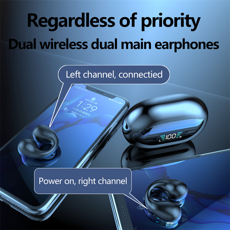 earpods Bluetooth 5.3 HIFI bone conduction earbuds glossy black earbuds with LED charging case