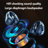 black metallic earpods showing internal drivers and design Bluetooth 5.3 HIFI bone conduction earbuds