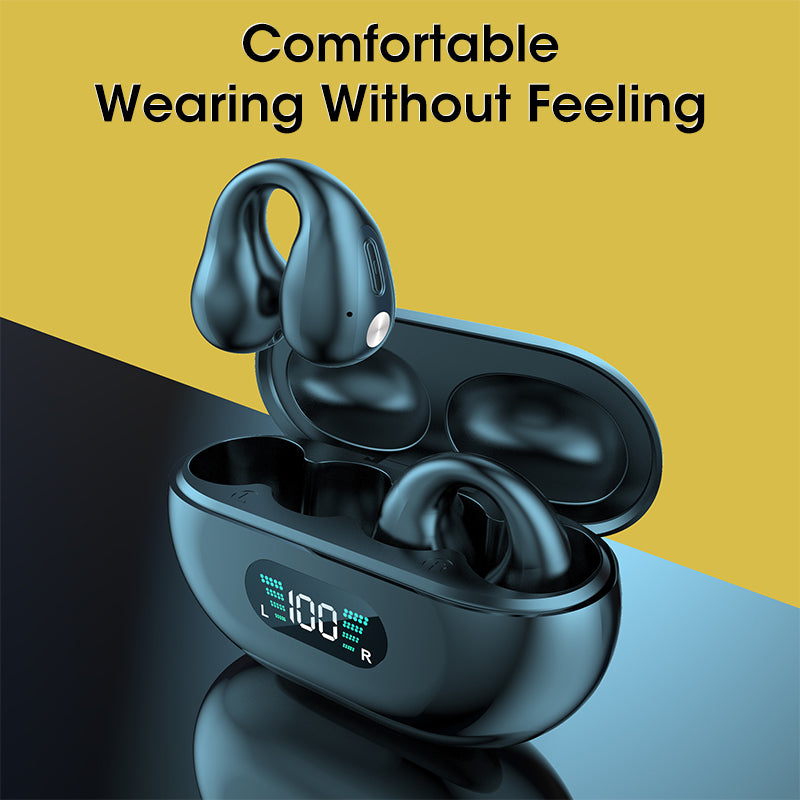 Bluetooth 5.3 HIFI bone conduction earbuds with open ear hook design and digital charge case display