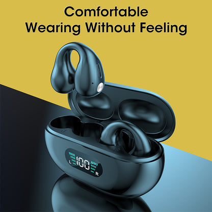 Bluetooth 5.3 HIFI bone conduction earbuds with open ear hook design and digital charge case display
