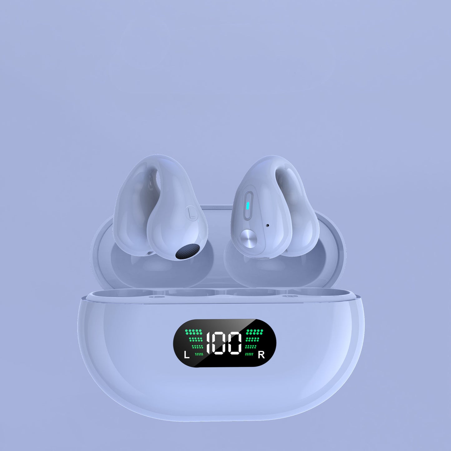 Bluetooth 5.3 HIFI bone conduction earbuds white with charging case LED display digital battery