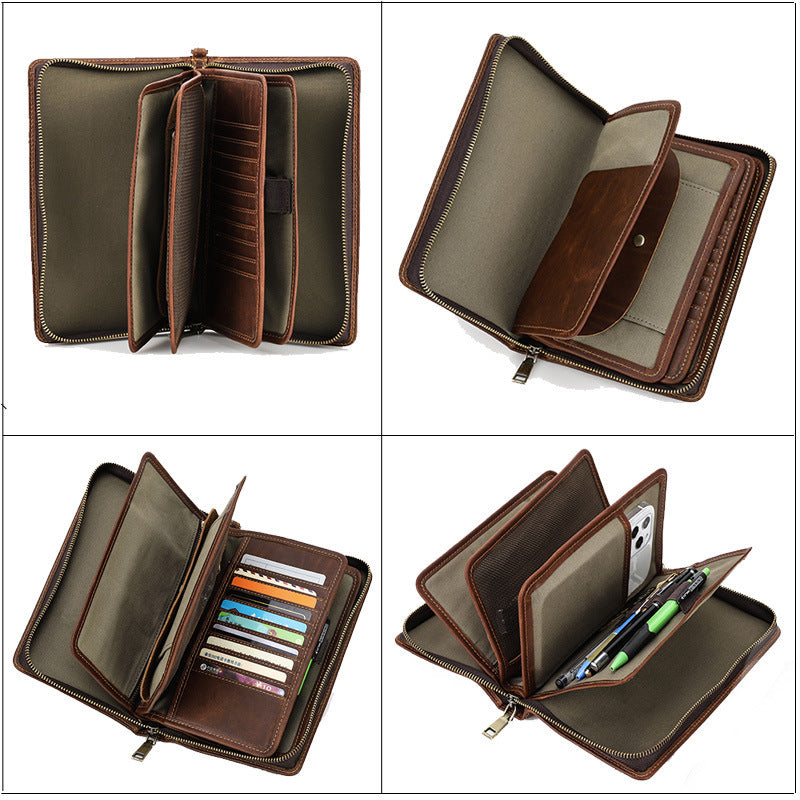 Large Retro 1st layer Cowhide Real Leather wear-resistant Business/Travel Clutch - StoreFour