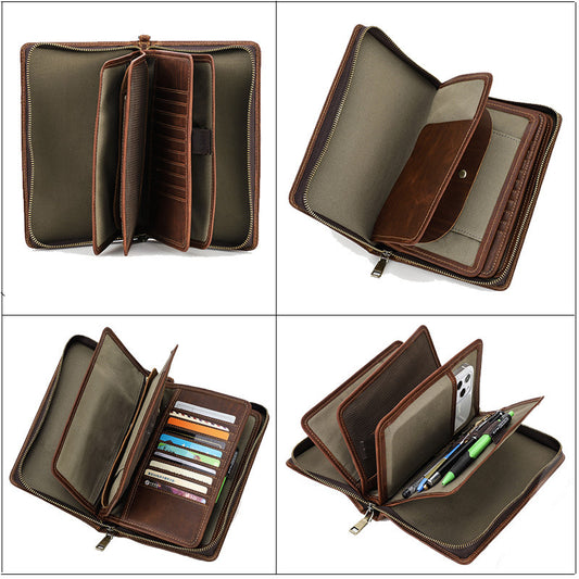 Large Retro 1st layer Cowhide Real Leather wear-resistant Business/Travel Clutch - StoreFour