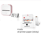 Bluetooth mini thermal label printer with four rolls of sticky printer paper for versatile labelling