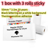 Phomemo Printer Paper Box with 3 Rolls of Opaque Sticky Thermal Paper for Bluetooth mini thermal label printer