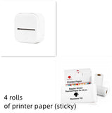 Bluetooth mini thermal label printer with four rolls of sticky printer paper for easy labelling