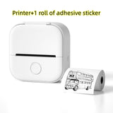 Bluetooth mini thermal label printer in white with a roll of adhesive stickers for easy labeling
