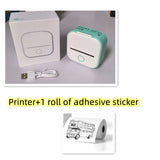 Bluetooth mini thermal label printer with USB cable and a roll of adhesive stickers