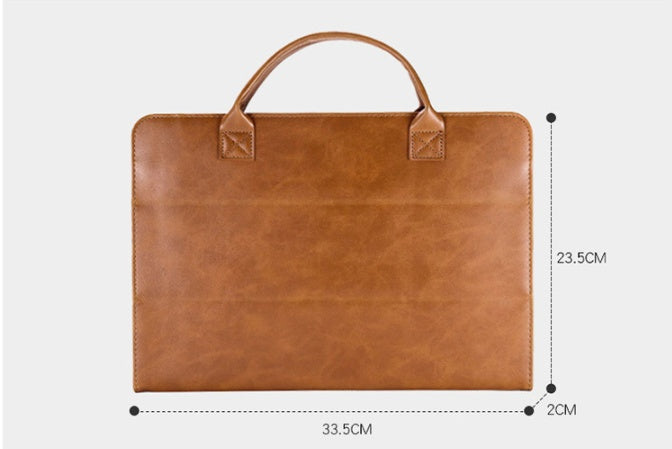 Brown Leather Business Laptop Bag with Comfortable Handles and Dimensions for Professionals