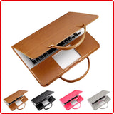business laptop bag in brown leather with a sleek design and comfortable handle for professionals