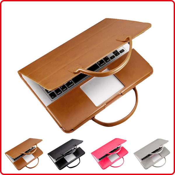 business laptop bag in brown leather with a sleek design and comfortable handle for professionals