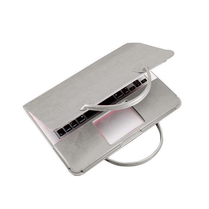 Stylish gray business laptop bag with a sleek design and convenient handle for professionals