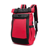 Red Business Travel Laptop Backpack with Roll-Top Design and Multiple Compartments