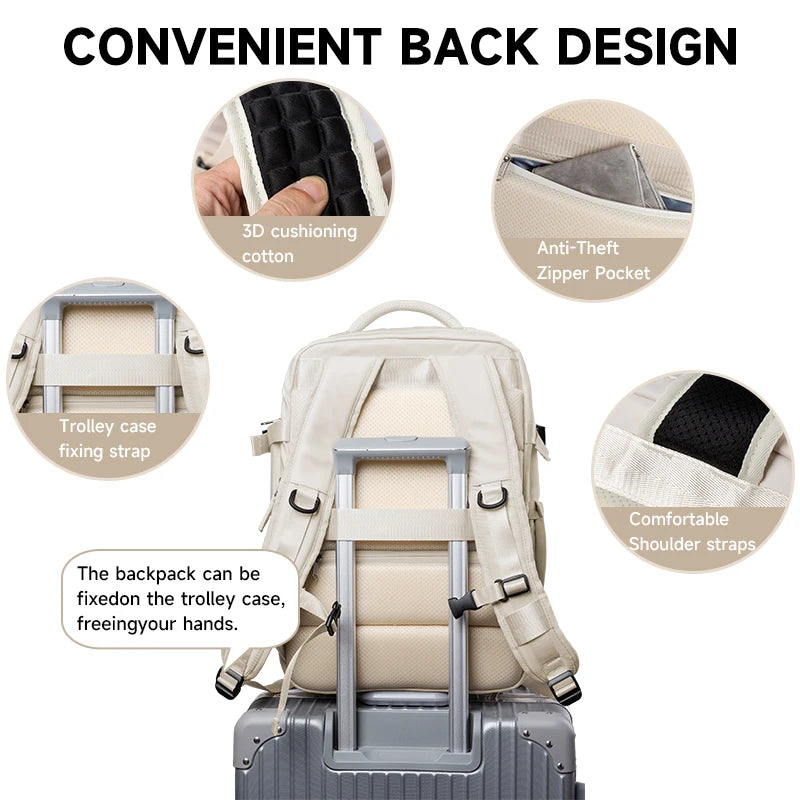 15.6-inch business travel backpack for women with anti-theft zipper and trolley case strap