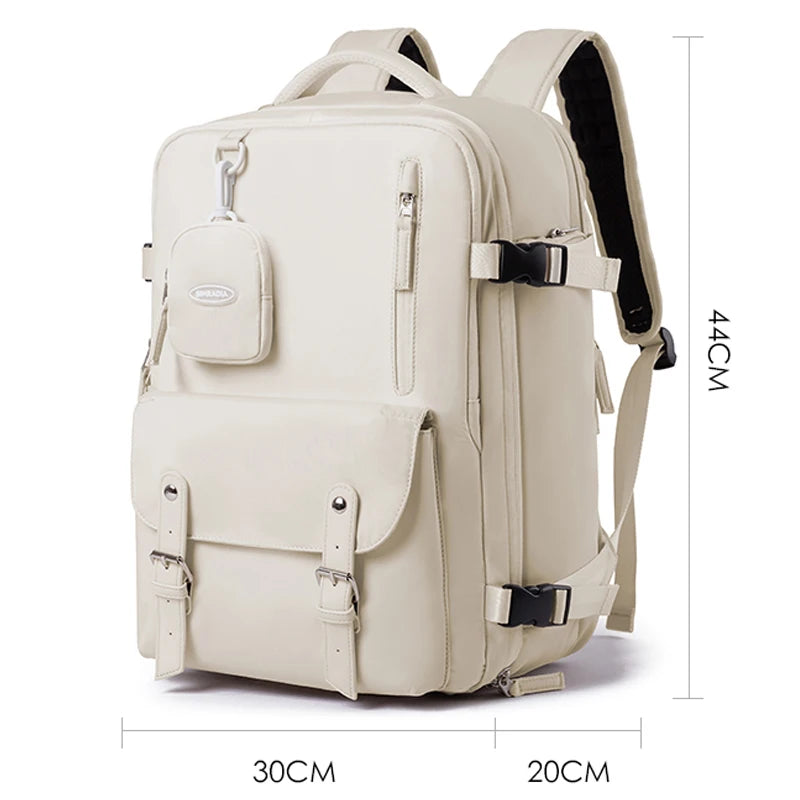 Dsers 15.6-inch business travel backpack for women in beige with multiple pockets and ergonomic design