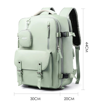 15.6-inch business travel backpack for women in mint green with multiple pockets and adjustable straps