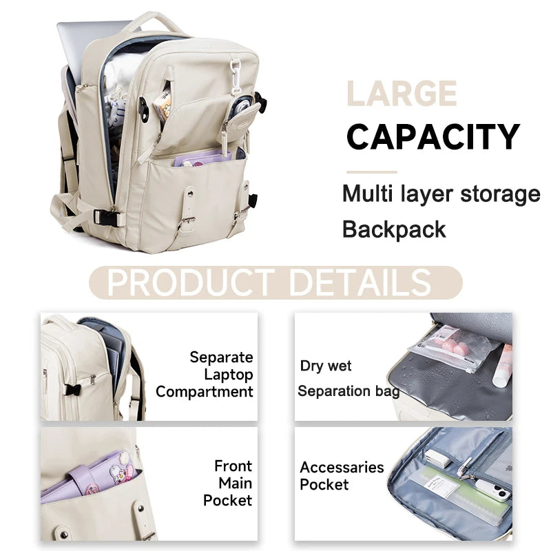 15.6-inch business travel backpack for women with multi-layer storage and large capacity features
