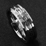 Stainless Steel Geometric Cutout Chain Ring For Men