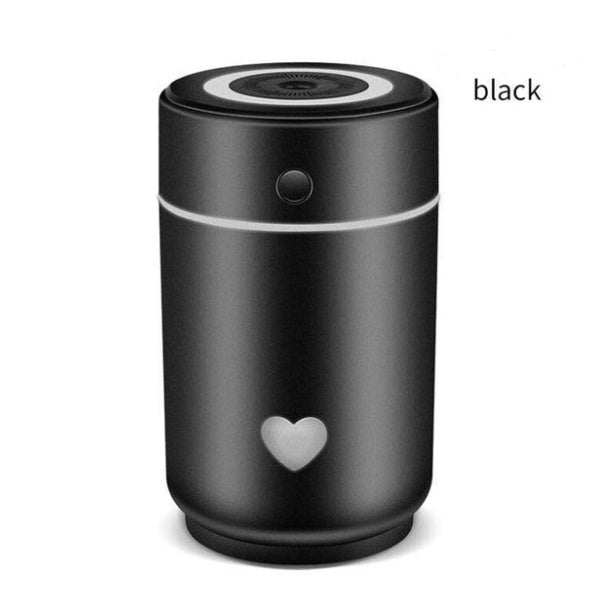 Black Compact Car Air Purifier with Heart Design for Fresh Air on the Go