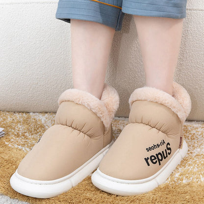 winter slippers beige cozy house slippers with fur lining and soft white soles