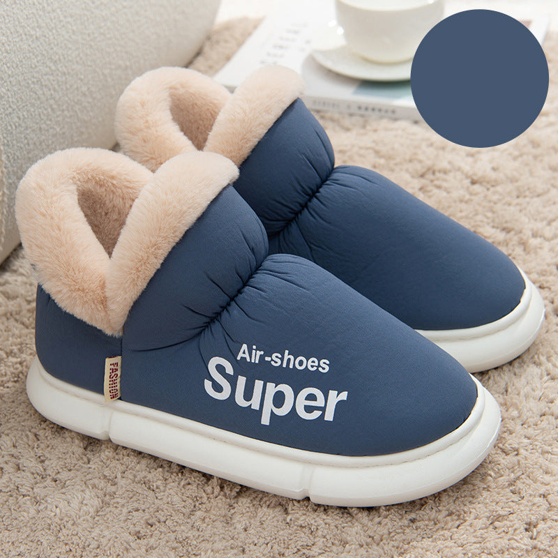 cozy house slippers with fur lining in navy blue for indoor winter comfort