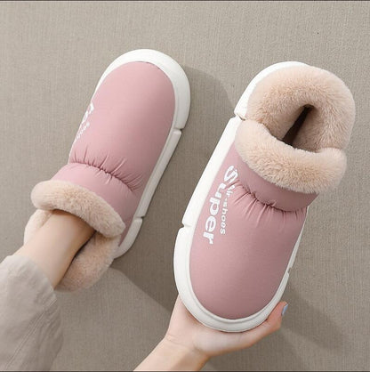 pink winter slippers with white soles and cozy house slippers with fur lining for indoor use
