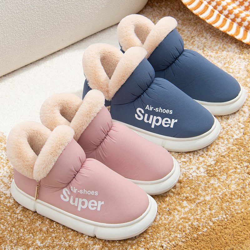 winter slippers in pink and blue cozy house slippers with fur lining and cushioned soles