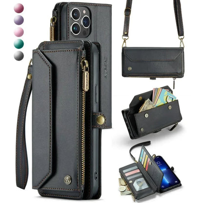 Stylish Dsers crossbody cardholder for iPhone 15 Pro Max with zippered pockets for cards and cash