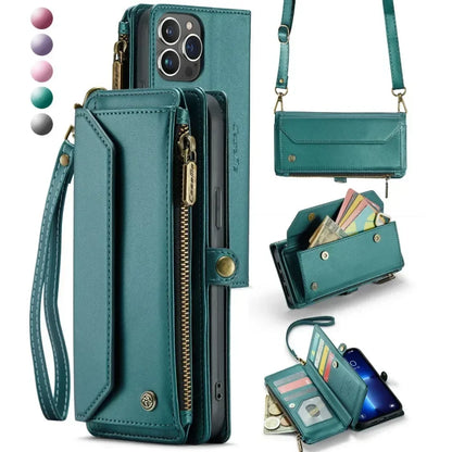 Teal Dsers crossbody cardholder for iPhone 15 Pro Max with adjustable strap and multiple card slots